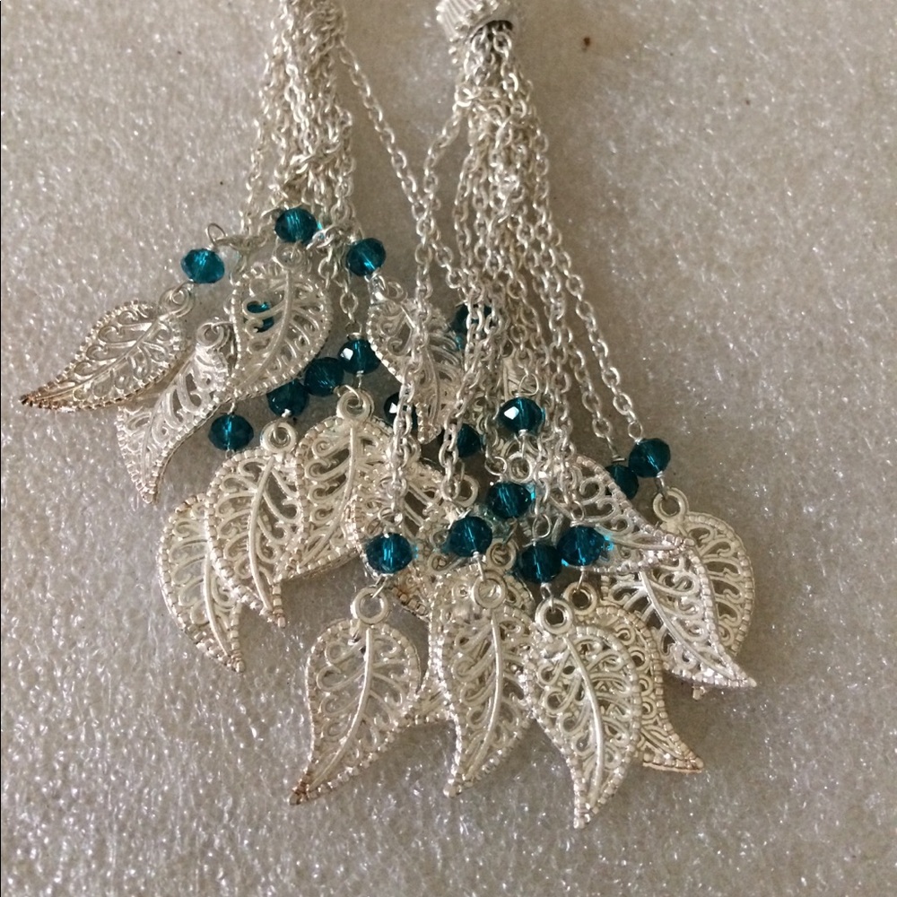 Long leaves silver wash earrings